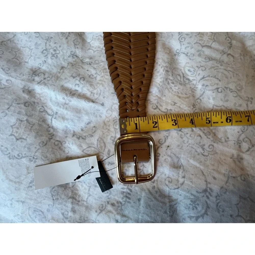White House Black‎ Market Faux Leather Woven Belt S/P Gold Tone Buckle Vachetta